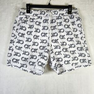 Calvin Klein‎ Swim Trunks Shorts White Black Logo Mens Medium